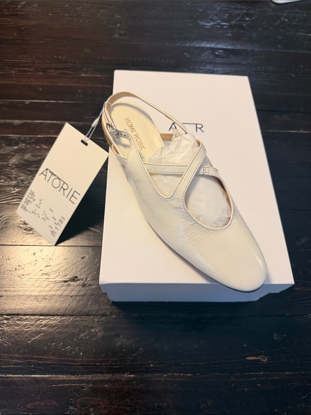 Home Work Atelier White Leather Mary Jane Ballet Flats Size 39 NWT